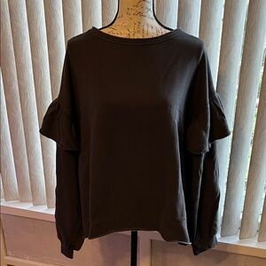Aerie Black Ruffle Sleeve Sweatshirt